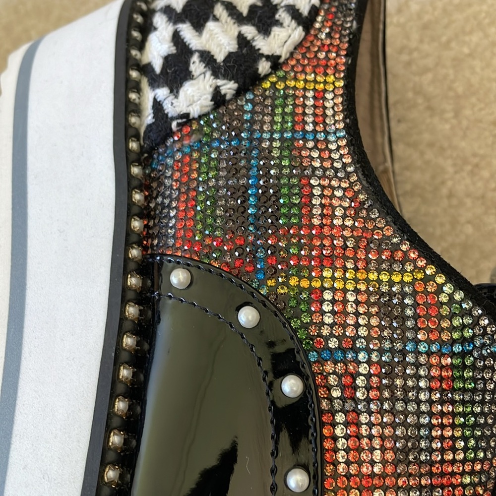 Betsey Johnson Marti Black Multi Chunky Platform Creeper Lace Jeweled Shoe 8 NIB - Picture 7 of 13